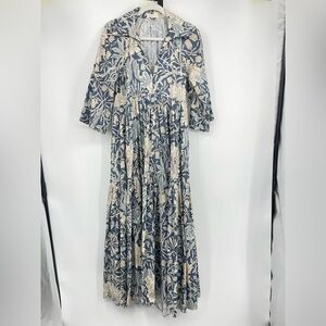 Cheeky vintage floral print shirt dress blue cream one size